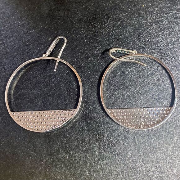 CZ Semicircle Drop Earrings 18KGP NWOT - Picture 3 of 3